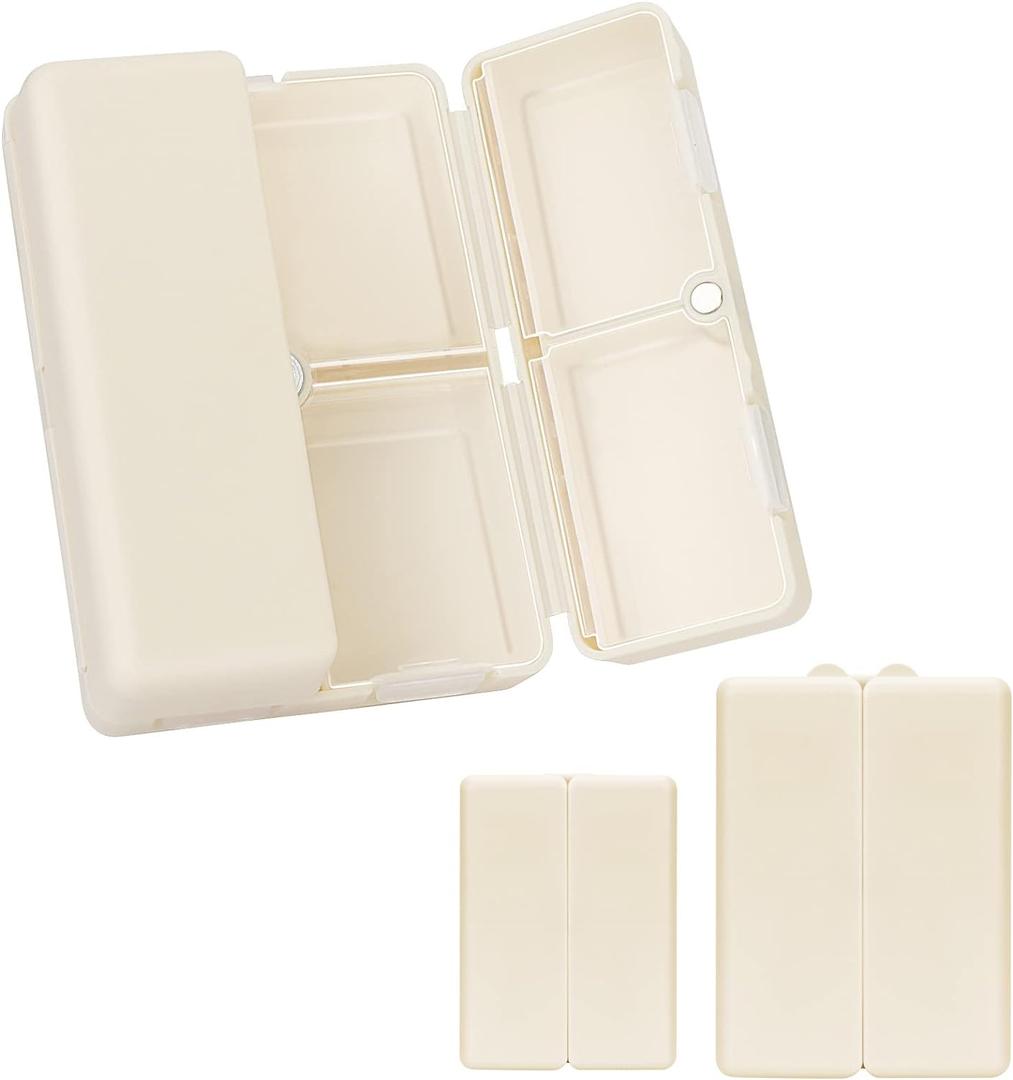 FYY 2 Pcs Daily Pill Organizer, 7 Compartments Portable Pill Case Travel Pill Organizer,[Folding Design] Pill Box for Purse Pocket to Hold Vitamins,Cod Liver Oil,Supplements and Medication-White (Large (1 Piece), Small (1 Piece))