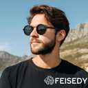 FEISEDY Adjustable Tint Sunglasses Polarized Men, 1-9 Gear Manual Dimming, Steampunk Round Metal Frame UV400 ND Filter B1400