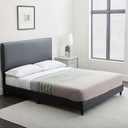Edenbrook Platform Bed with Headboard No Box Spring Needed Faux Leather Upholstered Platform Bed Frame Low Profile Easy Assembly Black Queen Size
