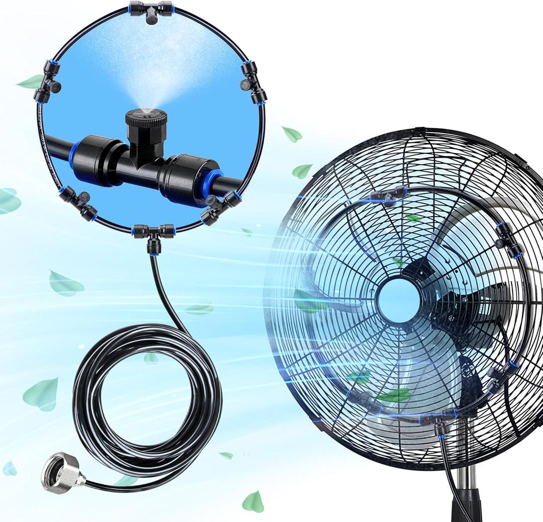HIRALIY Outdoor Fan Mister, 19.68FT Misting Line with 5 Nozzles and Brass Adapter(3/4") Fan Mister Kit for Outdoor Patio Cooling