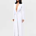 DAAWENXI Women's Sexy Deep V Neck Maxi Dress Long Sleeve Tie Wedding Guest Cocktail Evening Dresses (White, S)