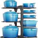 Pots and Pans Organizer Under Cabinet, Heavy Duty 8 Tier Pan Organizer–Carbon Steel Pan Rack, No Assembly Required, Perfect for Cast Iron Skillets, Dutch Ovens, Frying Pans, Pots, and Trays