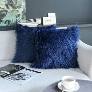 Kevin Textile Set of 2 Decorative New Luxury Series Merino Style Navy Blue Fur Fuzzy Throw Pillow Case Cushion Cover Pillow Cover for Bed, 20"x 20"(50x50cm), Navy Blue