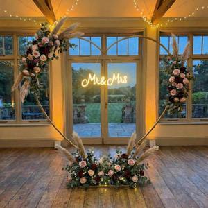 Novabright 2 Pcs 7 ft Large Metal Heart Arch Stand and Mr and Mrs Neon Sign for Wedding Party Valentine Proposal Engagement Birthday Bridal Ceremony Backdrop Wall Gold Decoration, Outdoor, Indoor