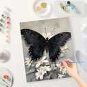 Butterfly Paint by Numbers Kit for Adults - DIY Black Butterfly on White Flowers Painting on Canvas 16x20In, Acrylic Paint Set, Suitable for Beginners, Art for Home Decoration or Gifts