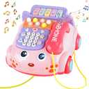 Baby Phone Toy,Baby Toy Phone Cartoon Baby Piano Music Light Toy Children Pretend Phone, Kids Cell Phone Girl with Light Parent-Child Interactive Toy Gift Game Boy Girl Early Education Gift Pink 18M+ 
