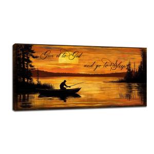 Fishing Large Wall Art for Living Room Farmhouse Give It to God and Go to Sleep Canvas Decor Rustic Fisherman Prints Painting Pictures Extra Large Farm Fish Sunset Framed Artwork for Bedroom 30"x60"
