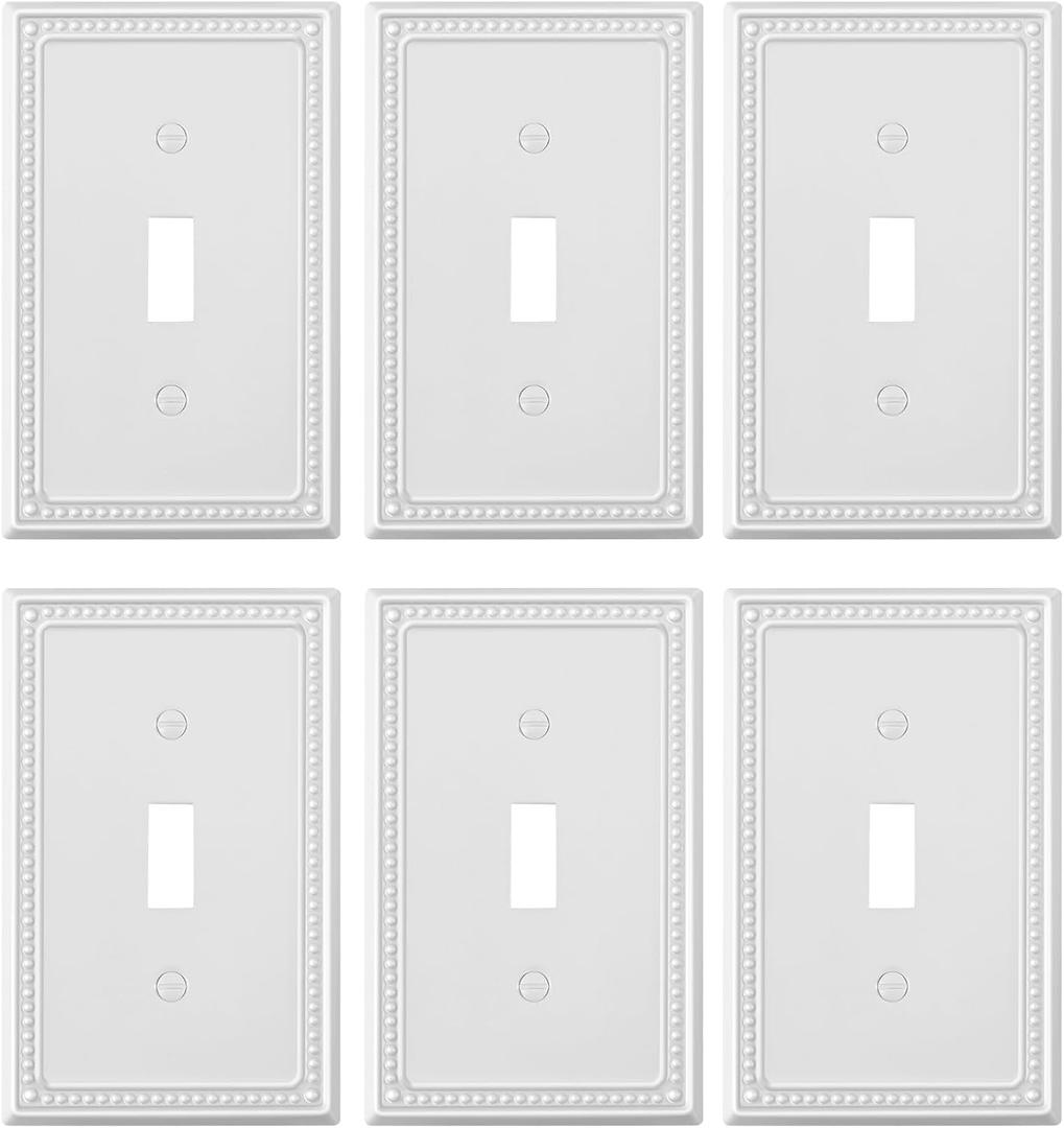 2 x 6-Pack Single Toggle Light Switch Cover Plate, Pearls Decorative Switch Plate Covers, Pure White 1 Gang Metal Wall Plate, Corrosion Resistant