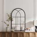 Rowjut Arched Wall Mirror 38" x 24" Window & Wall Decorative Mirrors, Iron Framed Window Pane Mirror, Arched Top Wall Mirror for Entryway Living Room, Bedroom, Fireplace (Black)