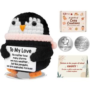 Positive Gifts-to My Love Crochet Penguin,Handmade Crochet Animals for Him Her Boyfriend Girlfriend Birthday Christmas, Wedding Anniversary Valentines Gift for Women Men,Romantic I Love You Gift
