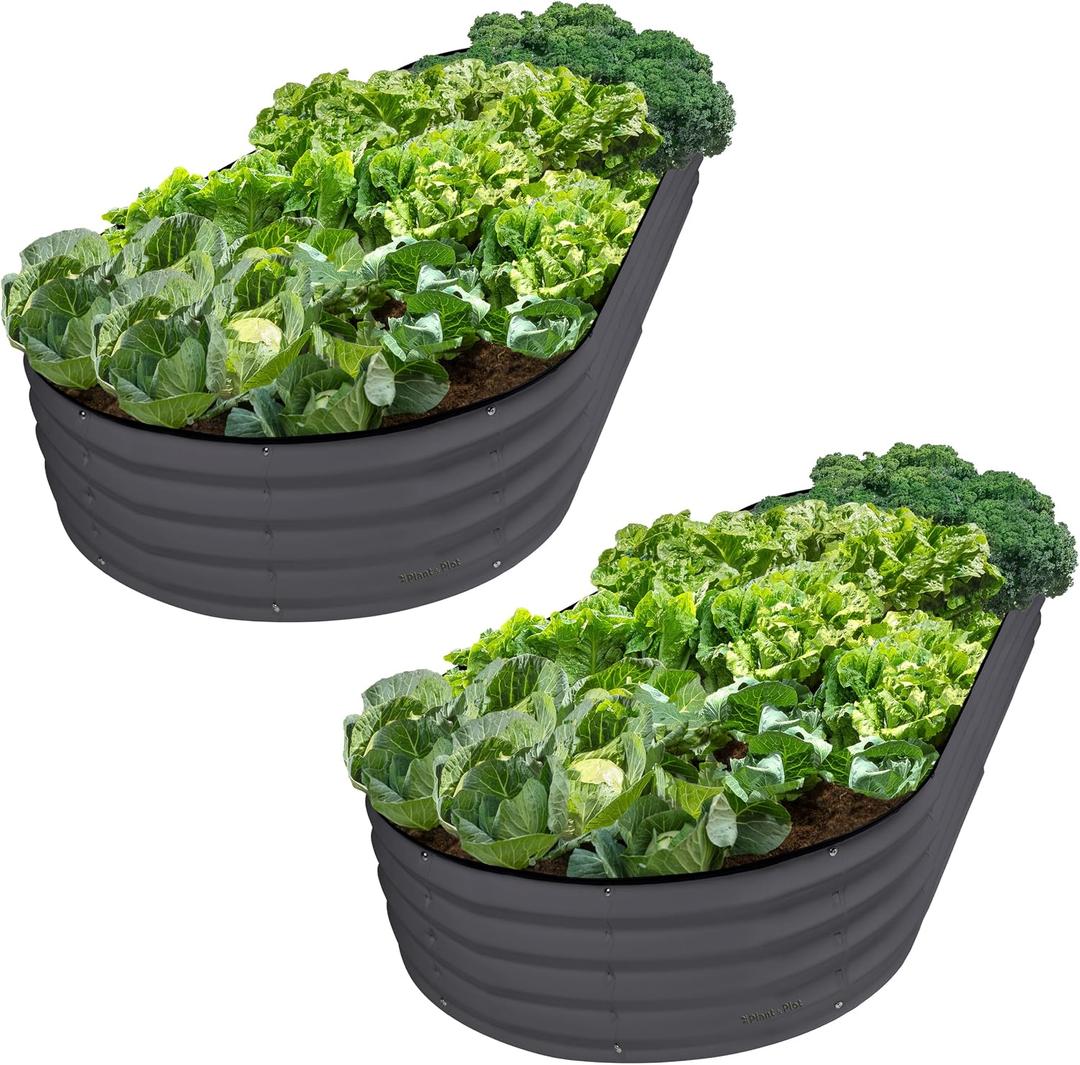 Plant & Plot Galvanized Raised Garden Beds Outdoor // 8×4×1 ft (2-Pack) Planter Raised Beds for Gardening, Vegetables, Flowers // Large Metal Garden Box // Patented Tool-Free Design (Gray)