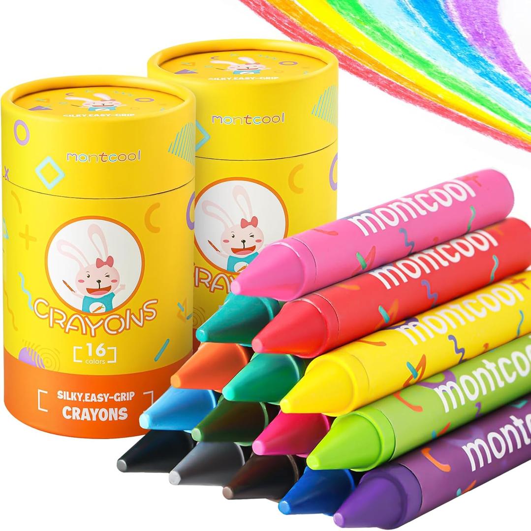 2 Pack Jumbo Crayons (32 Pieces, 16 Colors), Washable Non Toxic Easy to Hold Large Crayons