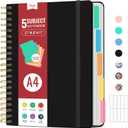 Hardcover Spiral Journal Notebooks for Work With Removable Dividers & Tabs, 8.5"x11" 5 Subject Notebook for Note Taking & Organizer, A4 College Ruled Lined Journal for Women & Writing, Black, 280 Pages