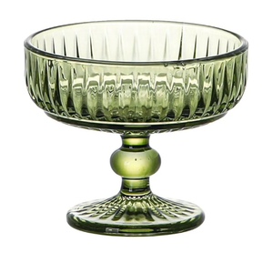 WAIT FLY Vintage Embossed Stripe Glass Dessert Bowl, Footed Trifle Bowl Ice Cream Bowl Serving Bowl-Green Pack of 6