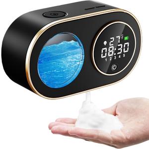 Automatic Soap Dispenser Touchless,Kitchen Bathroom,Modern Smart Home,USB Type-C Rechargeable,Long Battery Life,Time and Temperature Display,5-Level Adjustable,320ML 10.8OZ(Foam-Black)