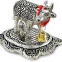 NOBILITY Pooja Items Diwali Gift Silver Antique Small Kamdhenu Cow with Calf Metal Statue Decorative Item Showpiece for Home Office Decoration Wedding Return Gifts 6 Pcs
