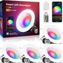 Smart Can Light 6 Inch, Multicolorred, Dimmeble, 2700K-6500K CCT Selectable, RGB Remote LED Recessed Lighting 4 Pack, WiFi & Bluetooth LED Downlight, Compatible with Alexa Google Home