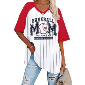3 x Baseball Mom Shirts for Women V Neck Baseball Stripe Outfits | Womens Baseball Mom Shirts Oversized V Neck Mom Baseball Shirt Letter Print Casual Tops Tees