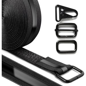Heavy Duty Anti Slip Cinch Straps with 22 Metal Buckles, 1.18" x 16' Black Nylon Hook and Loop Straps, Reusable Utility Straps for Cable Management, Garage Organization and Outdoor Use