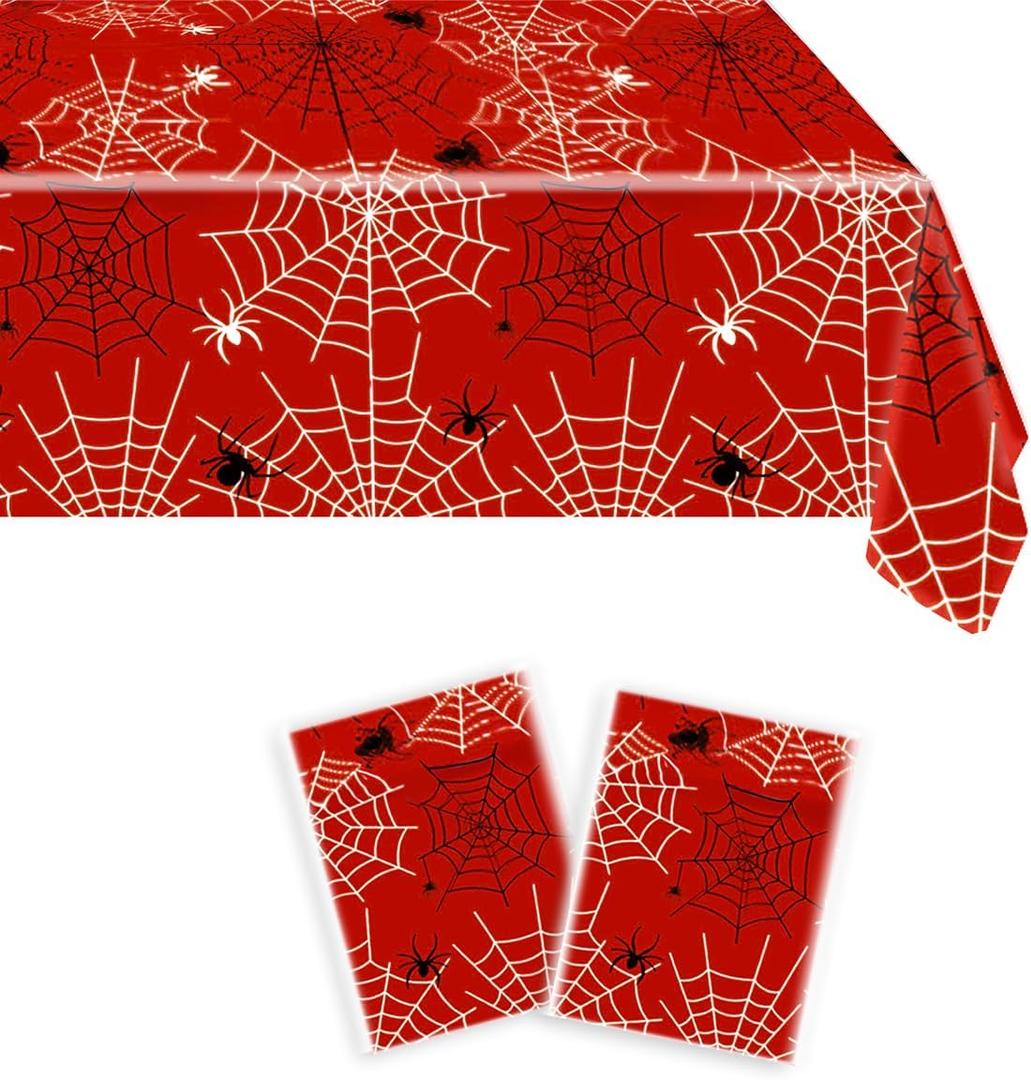 2Pcs Red Spiderweb Party Tablecloth|70.8 x 42.5 Inch| Spiderweb Birthday Party Supplies (Red)