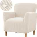 Jacquard Banquet Armchair Slipcovers Waterproof Chair Covers Armchair 1-Piece Stretch Chair Covers for Living Room Nonslip Outdoor Armchair CoverPets Friendly Furniture Protector,Beige
