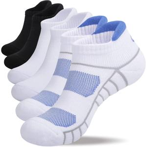 Lapulas Athletic Running Ankle Socks, Low Cut Cushioned Anti-Blister Tab Sports Socks Men Women 6Pairs (Small, New White)