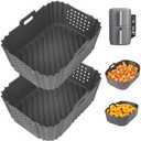Pack Of 2 YQL YQL Silicone Air Fryer Liners for Ninja SL401 Double Stack 2 Basket Air Fryer, Ninja DoubleStack XL Air Fryer Accessories Reusable Rectangle Air Fryer Liners(Grey), 7.4x5.5in, Gray, 2pcsGrey-0529