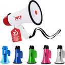 Pyle 20W Megaphone Bullhorn - 5.4'' x 8.6'' Portable Megaphone, Projection Range Up to 800 Sq. Yards, Voice Talking & Siren Alert, Shoulder Strap, Battery Operated, (White)