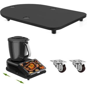 Bamboo Slider for Thermomix TM7 | Countertop Roller Board with Rubber Wheels, Noise-free | Rolling Tray with Non-Slip Feet & Secure-Fit Grooves | TM7 Accessories to Protect Sensitive Scale Black