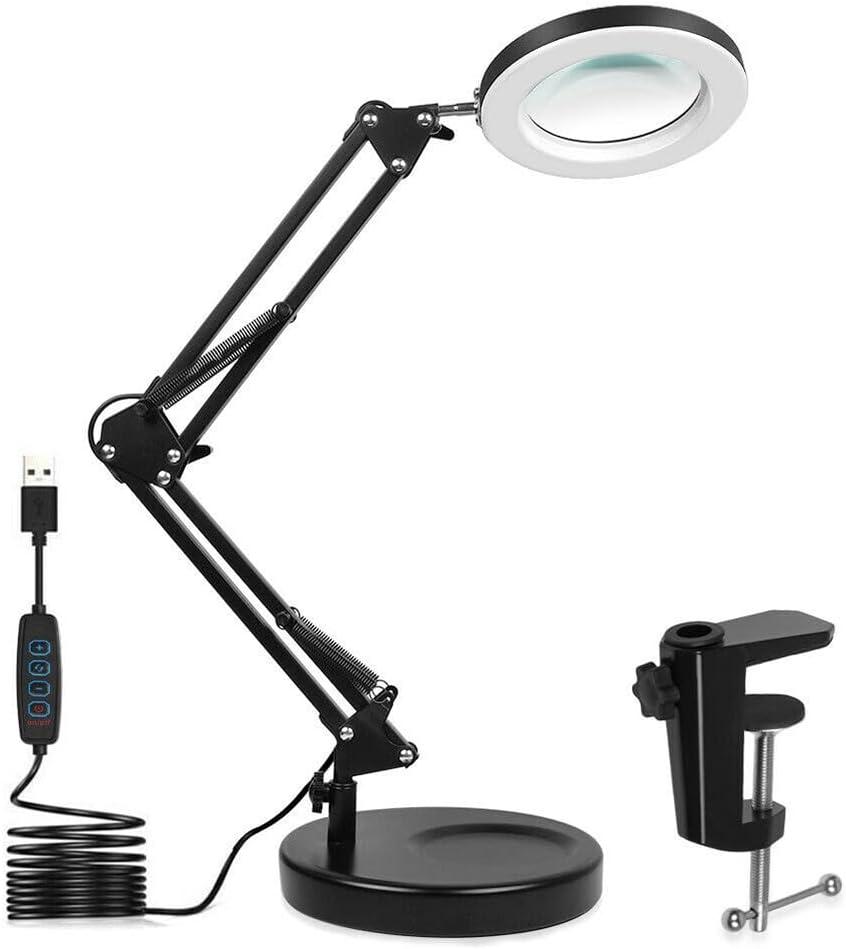 10X Magnifying Glass with Light and Stand, 3 Color Modes Dimmable with 2-in-1 Magnifying Lamp, Adjustable Led Magnifying Glass with Stand for Close Work,Craft Repair,Hobby,Painting