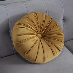 Round Throw Pillow Velvet Pumpkin Pleated Meditation Pillow Solid Color Home Decorative Throw Pillow Floor Cushion for Sofa Chair Living Room Decoration (Yellow)