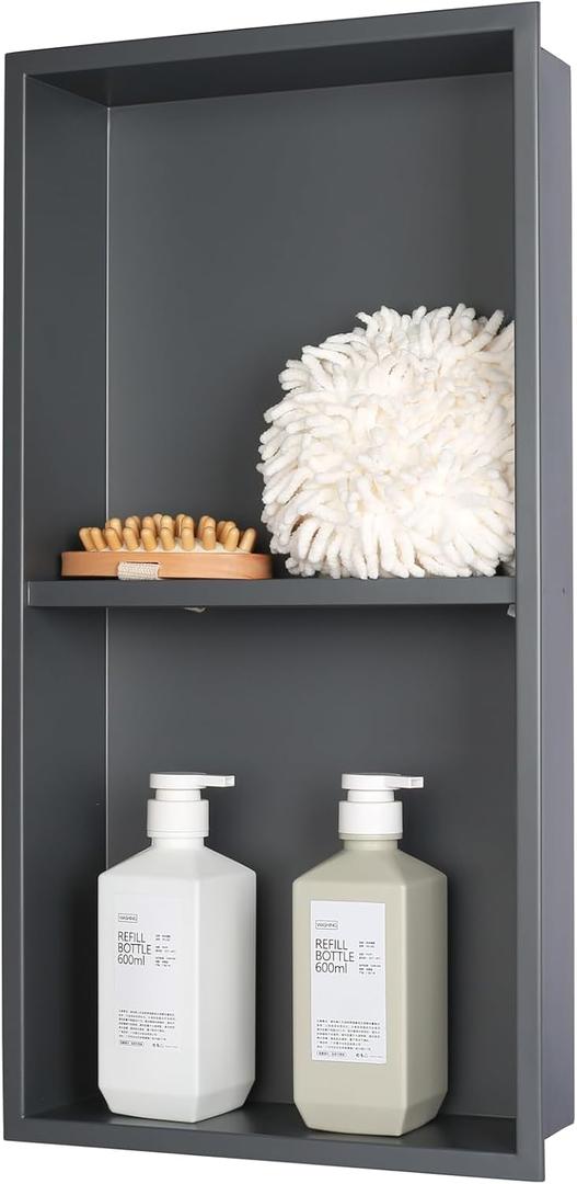 No Tile Ready Gunmetal Shower Niche,Stainless Steel Shower Wall Niche Inserts(Gery, 24 * 12 in)
