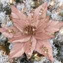 RICHMYC Large Artificial Christmas Flowers 9.8in Glitter Poinsettia Flowers 6pcs Christmas Decoration Christmas Tree Ornaments Xmas Wreath Garland Decoration, Pink