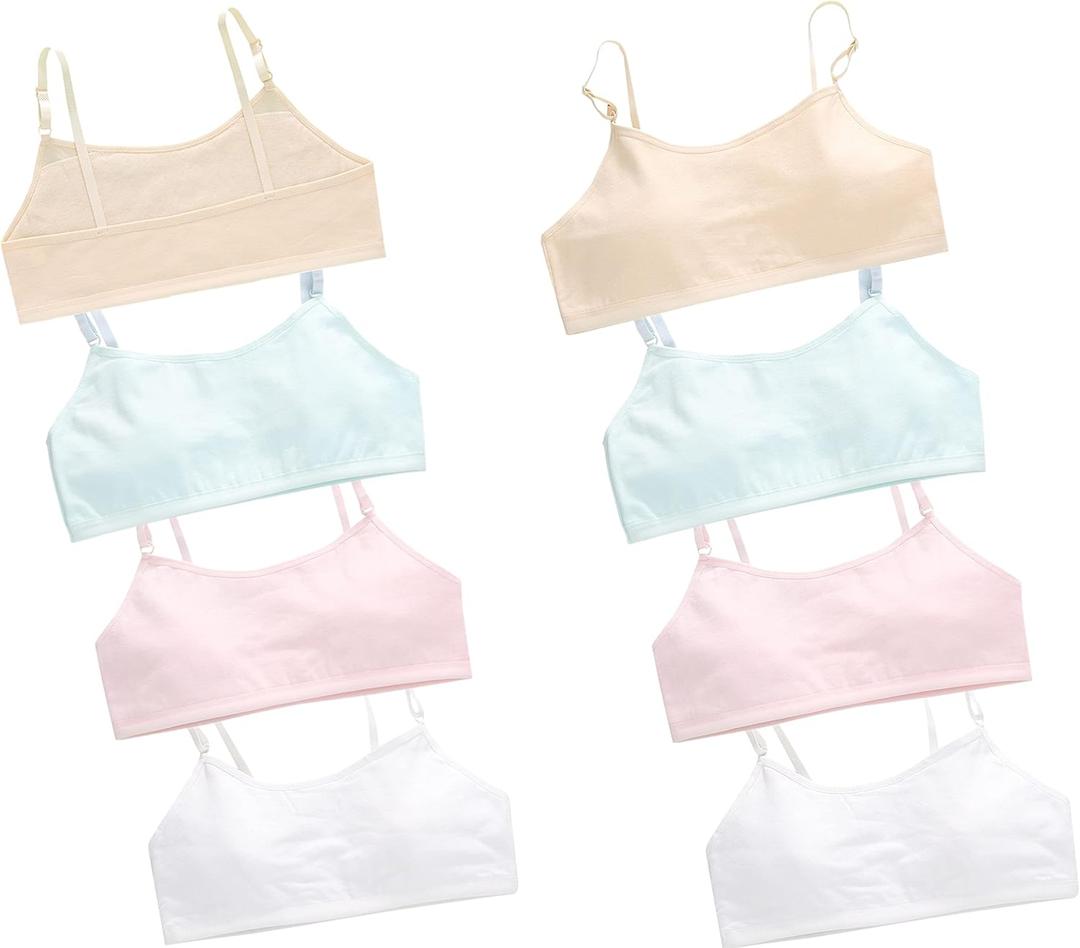 Training Bras for Girls Seamless Adjustable Cotton Cami Bralettes 7-14Y (7-9 Years, 8 Pack)