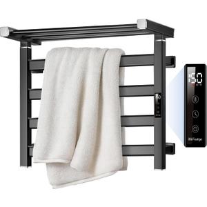 Art&Metalos Wall Mounted Towel Warmer, Minimalist 4-Bar Electric Heated Rack with Top Shelf Storage, Plug-in LED Display, Matte Black Finish for Modern Home & Small Apartment