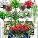 Daifunli 24 Pcs Artificial Plants for Outdoor, Fake Flowers Greenery UV Resistant Faux Plant Stems Shrubs Hanging Porch Patio Garden Window Box Home Wedding Summer Spring Decor(Green Red)