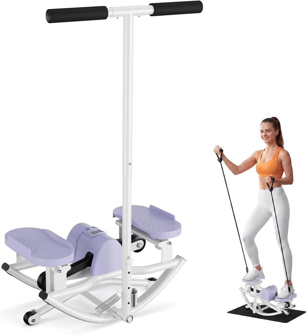 Rock Stepper for Exercise at Home, Rocking Stepper Side to Side | Rocker Stepper with Resistance Bands & Handlebar for Full Body Workout, Lateral Stepper Exercise Machine (Utility Patent)