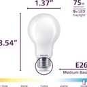 PHILIPS LED A19 Selectable White Dimmable LED Light Bulbs, 1500 Lumen, Flicker-Free 60w Soft White E26 Base Bulb with EyeComfort Technology, 6500K, Dimmable Lamp, 1 Pack