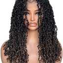 YOKABOOM Ombre Chocolate Brown 13x6 Soft Faux Locs Lace Front Wig with Baby Hair Synthetic Pre-twisted Fluffy Goddess Soft Braids Wig (Cocoa Bean)