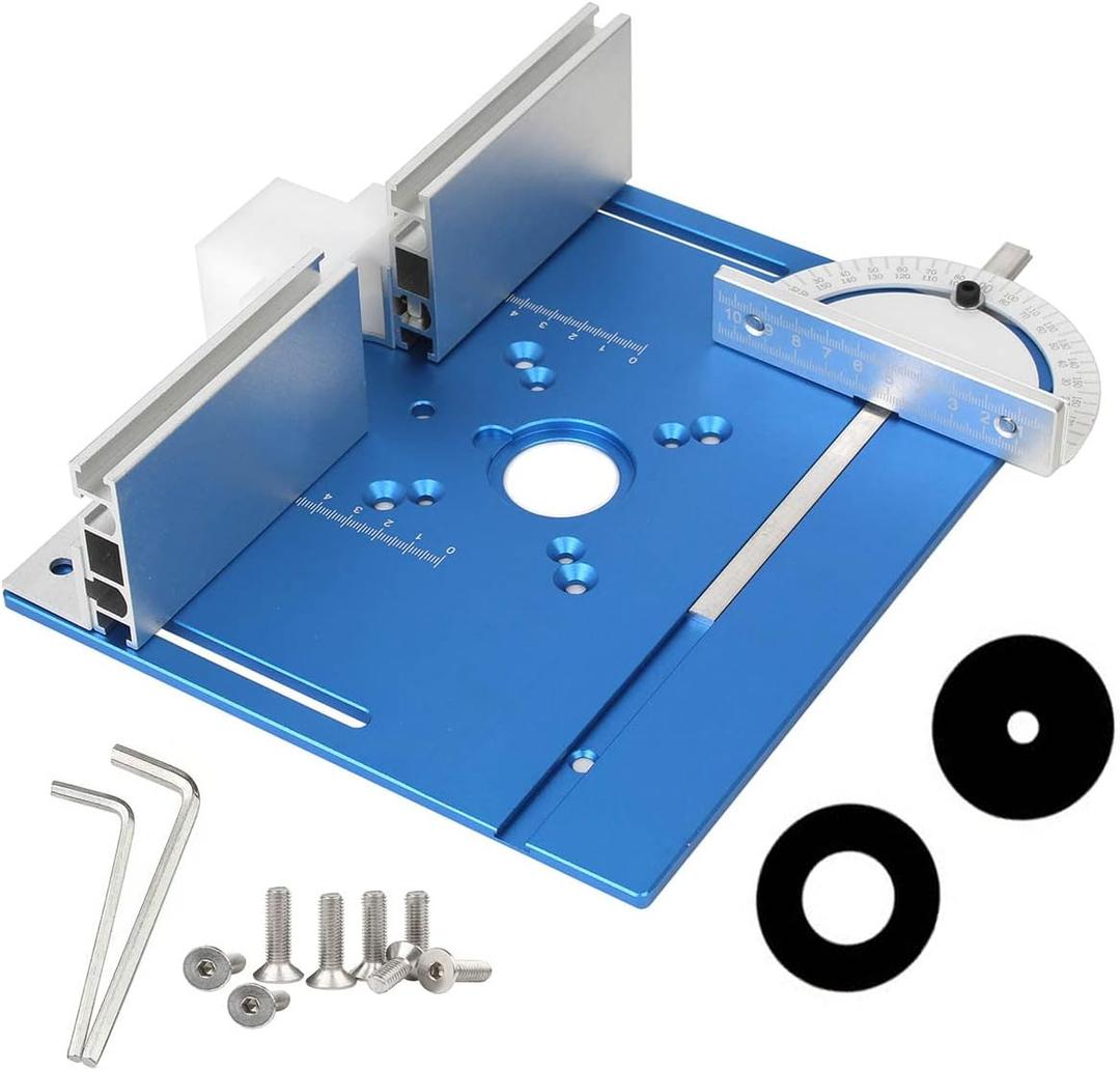 KETIPED Aluminium Router Table Insert Plate,Woodworking Benches Router Flip Plate W/Miter Gauge Guide Fence Sliding Brackets (Blue)