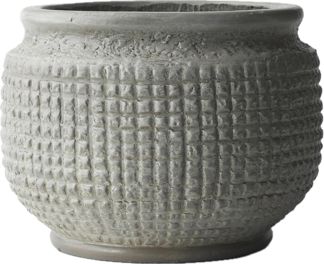 8 Inch Dia Vintage Concrete Planter with Drainage Rustic Plant Pot for Indoor Outdoor Plants Decorative Planter for Home Farmhouse Decor, Weathered Grey