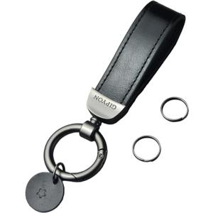 Metal Keychain Car Key Holder with 2 Key Rings Leather Key Pendant for Men & Women (Black)