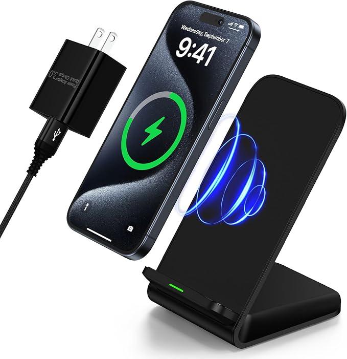 Samsung Wireless Charger Fast Charging Stand Desk Phone Charger Stand Android Charging Station for Samsung Galaxy S24 Ultra S24+ S24 S23 FE S22 S21 S20 S10 S9 S8,iPhone 15 Pro Max Plus 14 with Adapter