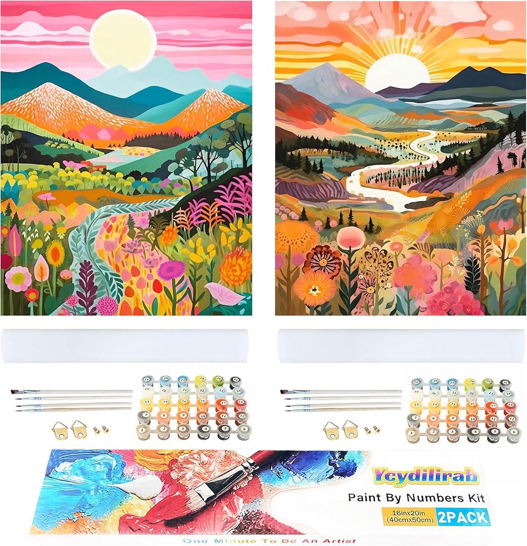 Ycydilirab 2 Pack Landscape Adult Paint by Number Kits on Canvas(with Gifts Box)-Painting by Numbers Landscape,Paint by Number Canvas for Adults Perfect for Gifts Home Wall Decor(40x50cm)