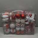 Alupssuc 128pcs Christmas Balls Ornaments Set, Shatterproof Plastic Baubles Christmas Flowers, Ribbon, Tree Topper for Xmas Tree Holiday Wedding Party Decorations with Hanging Strings, Red and White