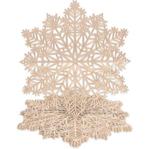 Mosayt Christmas Round Snow Placemats Set of 6Gold Vinyl Metallic Place mats, Washable Easy Clean Non-Slip Heat Resistant Plastics Table Mats for Dinning/Wedding/Party Decoration, 15 Inch