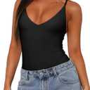 REORIA Women’s Sexy Trendy Open Back V Neck Spaghetti Strap Backless Trendy Cami Bodysuit Tops, M