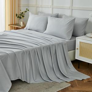ILAVANDE King Size Sheets Set 6 Piece,Hotel Luxury Super Soft 1800 Series Microfiber Grey Bed Sheets King Set-Wrinkle Free & Breathable-14 Deep Pocket Sheets for King Size Bed(King,Light Grey)