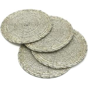 Indian Handmade Silver 4" Fully Beaded Round Coasters for Top Dinning and Coffee Table Accessories for Home Dcor and Thanksgiving Gift Set of 4 PC