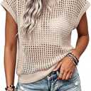Lepunuo Women's Summer Crochet Top Cap Sleeve Hollow Out Cover Ups Casual Cruise Beach Vacation Tops Knit Pullover Sweater (Beige, 3XL)